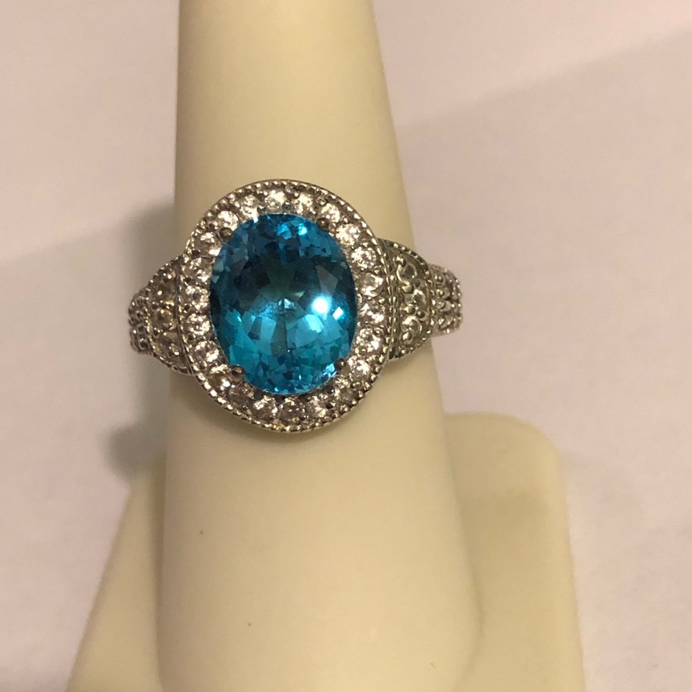 Blue Topaz & White Zircon Ring